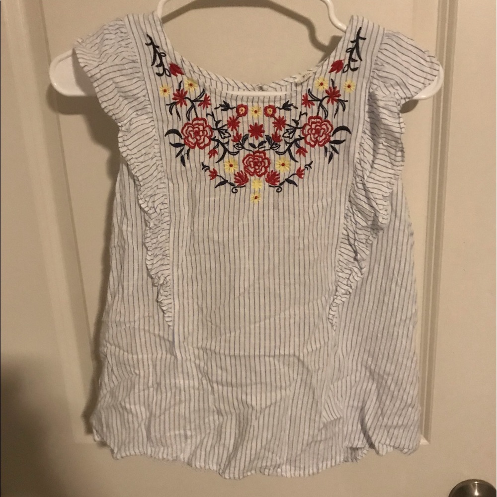 Blue pinstriped floral top